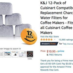 4-Pack ONLY K&J Cuisinart Charcoal Water Filters